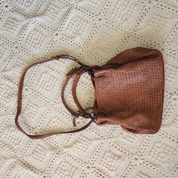 Valentina Handbags - Valentina Woven Leather Intrecciato Tote Handbag Brown
